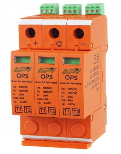 Fotovoltaisk overspændingsbeskytter 1000V DC 3P Type 1 Type 2