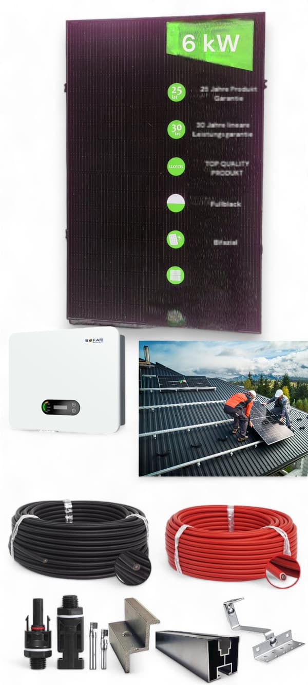 Täydellinen 6,09 kW:n aurinkopaneelipaketti harjakatolle | JaSolar 435 Wp Bifacial | Sofar 6 kW | 0 % ALV