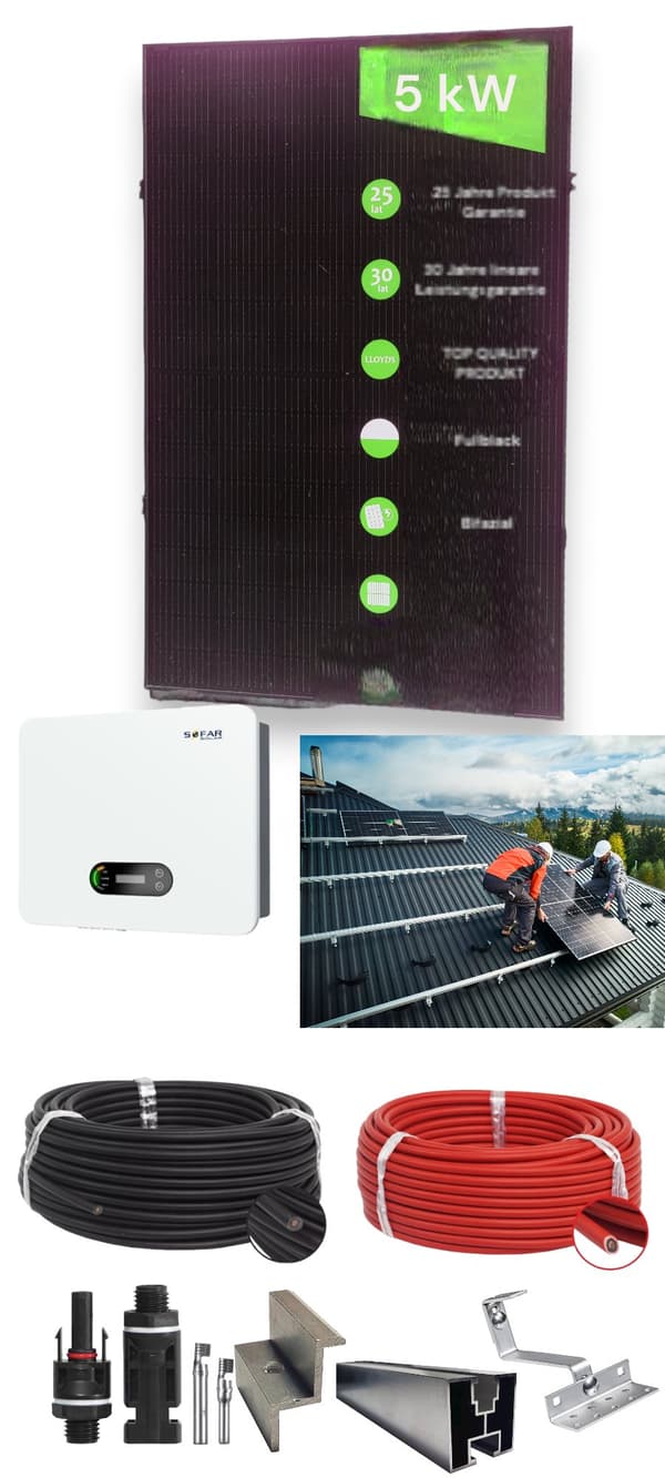 Täydellinen 6,09 kW:n aurinkopaneelipaketti harjakatolle | JaSolar 435 Wp Bifacial | Sofar 6 kW | 0 % ALV
