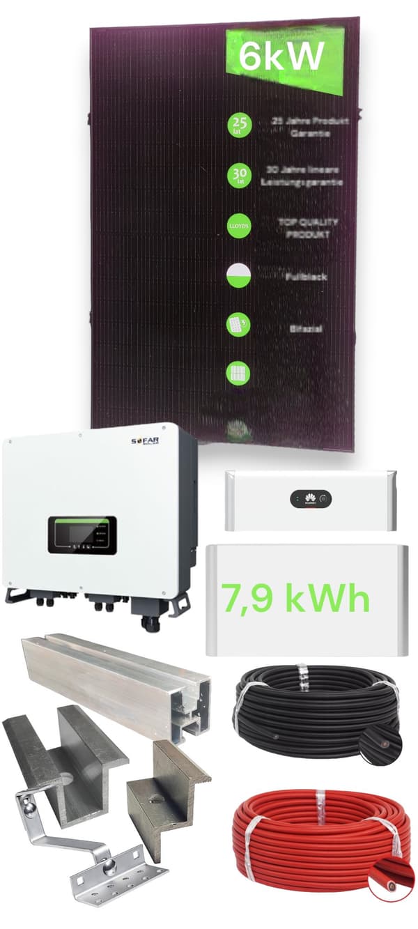 Komplet solcelleanlæg 6,09 kW med 7,9 kWh lagring, inklusive monteringssystem | JaSolar 435 Wp | Sofar 6 kW