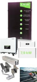 Miniatyrbillede 1 af 7: Solcelleanlæg 8,26 kW komplet med 7,9 kWh lagring + monteringssystem | JaSolar 435 Wp | Sofar 8 kW