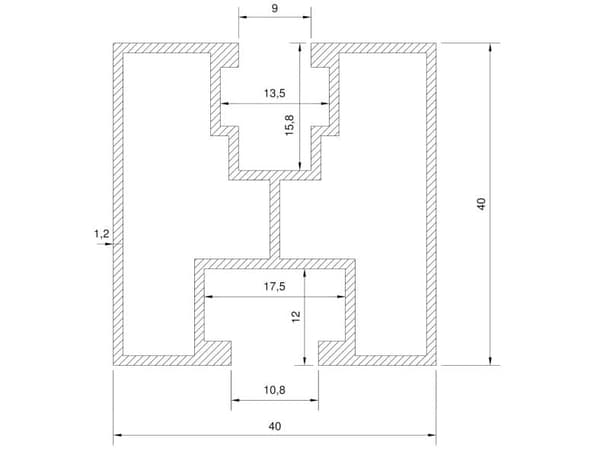 Asennusprofiili 40x40, PV-profiili 40x40, aurinkoprofiili, aurinkokisko, PV 40 alumiininen asennusprofiili L=2000mm 0% §12Abs.3UStG