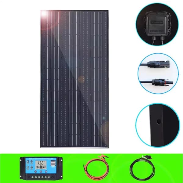 Solpanel, Høj Effektivitet, Vejrbestandig,sort 150w 12v kit