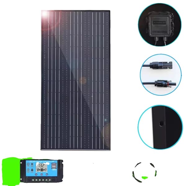 Solpanel, Høj Effektivitet, Vejrbestandig,sort 150w 12v kit