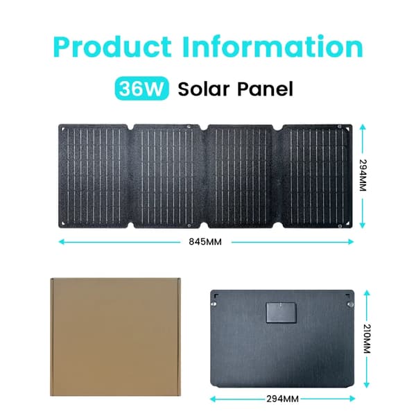 Solpanel, Bærbar, Vandtæt,36W