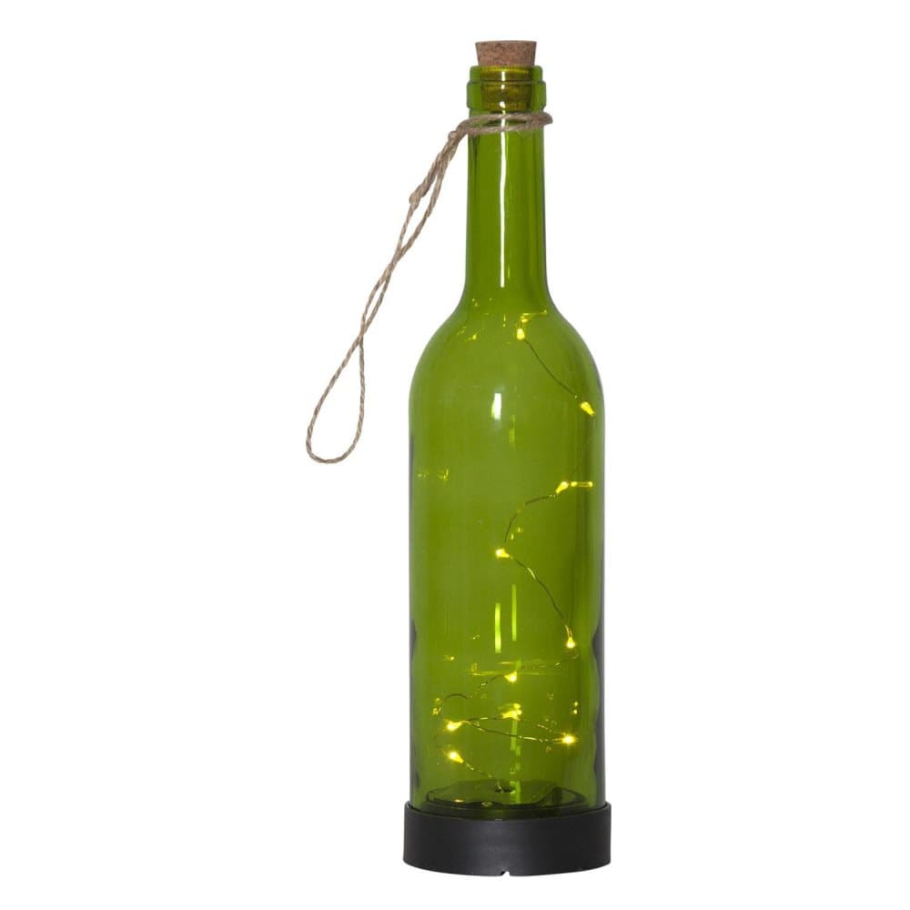 Glasflaska med ljusslinga solcell grön