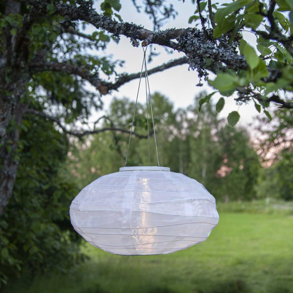 Solcellslampa oval risbollslykta 35 cm vit
