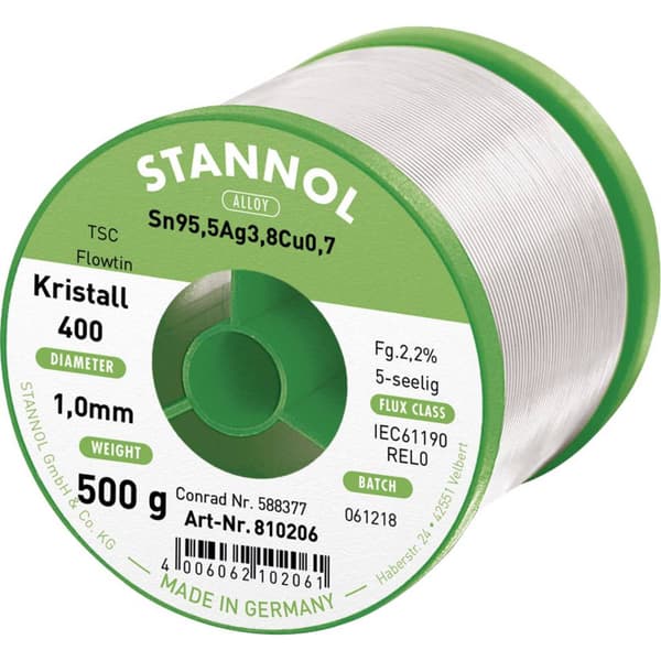 Stannol Ecology TS Lödtenn, blyfri Spole Sn95,5Ag3,8Cu0,7 500 g 1 mm