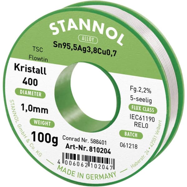 Stannol Ecology TS Lödtenn, blyfri Spole Sn95,5Ag3,8Cu0,7 100 g 1 mm