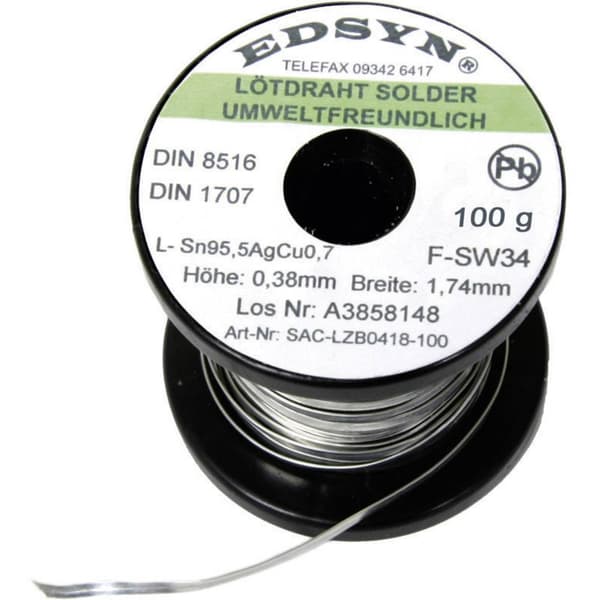 Edsyn SAC-LZB 0418 Lödtenn, blyfri Spole Sn95,5AgCu0,7 100 g 1.74 mm