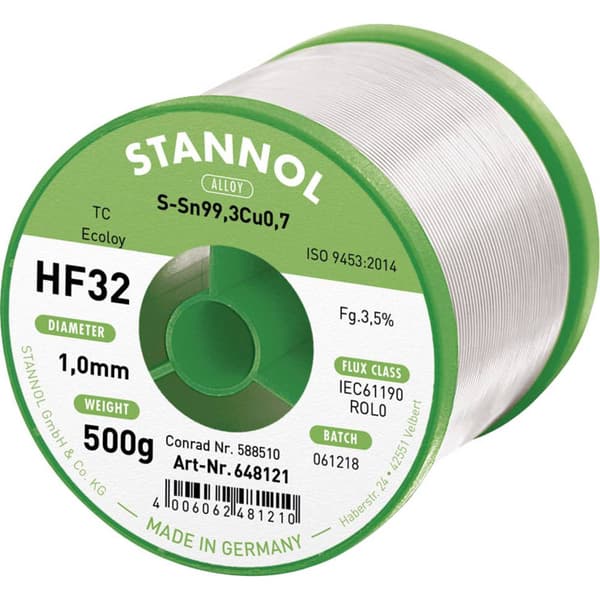 Stannol HF32 3500 Lödtenn, blyfri Spole Sn99,3Cu0,7 500 g 1 mm