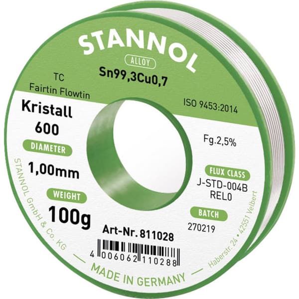 Stannol Kristall 600 Fairtin Lödtenn, blyfri Blyfri Sn99,3Cu0,7 100 g 1 mm