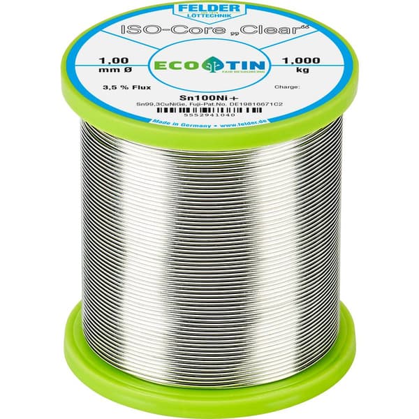 Felder ISO-Core Clear Sn100Ni+ Lödtenn Spole Sn99,25Cu0,7Ni0,05 1.000 kg 1 mm