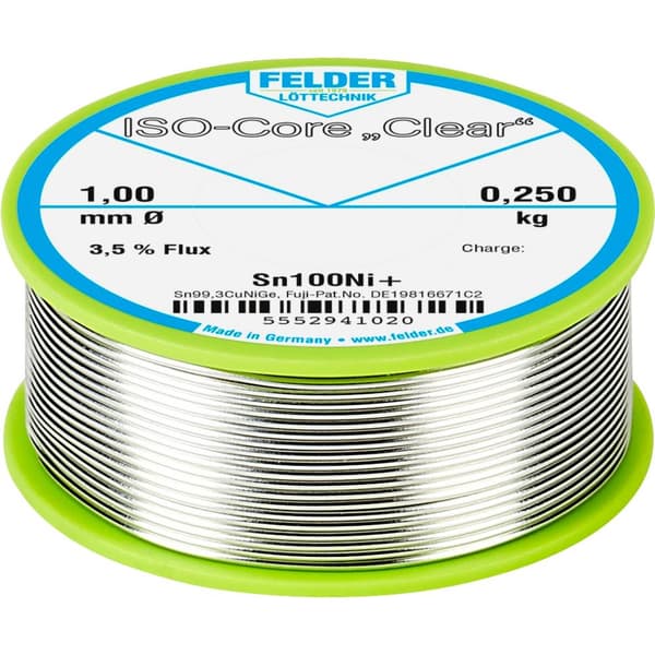 Felder ISO-Core Clear Sn100Ni+ Lödtenn, blyfri Spole Sn99,25Cu0,7Ni0,05 0.250 kg 1 mm
