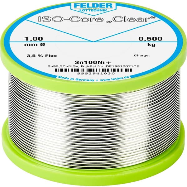 Felder ISO-Core Clear Sn100Ni+ Lödtenn Spole Sn99,25Cu0,7Ni0,05 0.500 kg 1 mm