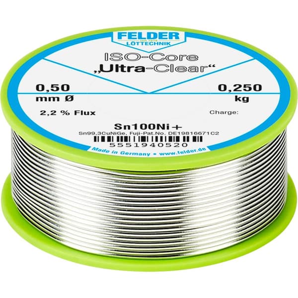 Felder ISO-Core Ultra-Clear Sn100Ni+ Lödtenn, blyfri Spole Sn99,25Cu0,7Ni0,05 0.250 kg 0.5 mm