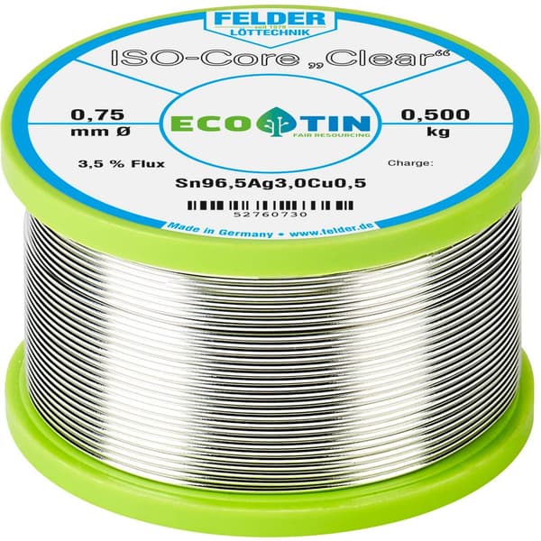 Felder ISO-Core Clear SAC305 Lödtenn Spole Sn96,5Ag3Cu0,5 0.500 kg 0.75 mm