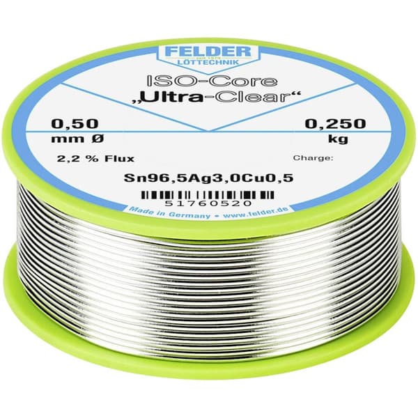 Felder ISO-Core Ultra Clear SAC305 Lödtenn Spole Sn96,5Ag3Cu0,5 0.250 kg 0.5 mm
