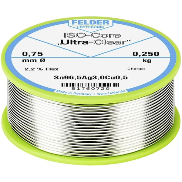 Felder ISO-Core Ultra Clear SAC305 Lödtenn Spole Sn96,5Ag3Cu0,5 0.250 kg 0.75 mm