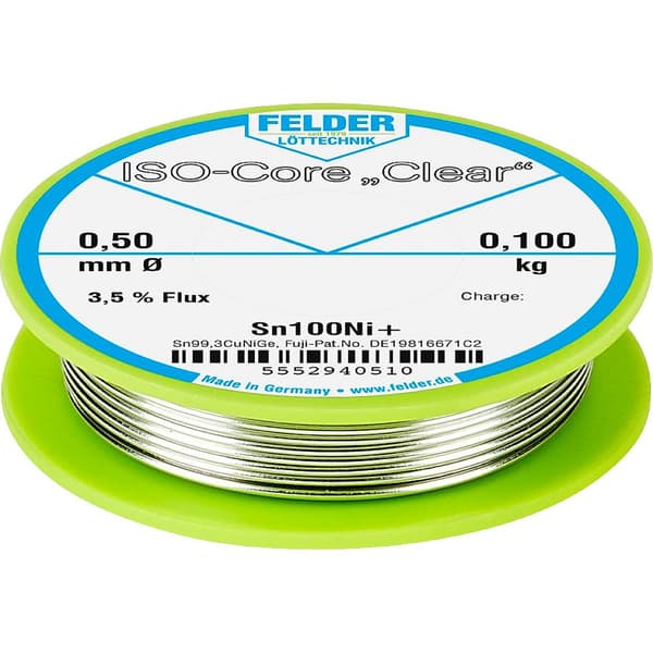 Felder ISO-Core Clear Sn100Ni+ Lödtenn Spole Sn99,25Cu0,7Ni0,05 0.100 kg 0.5 mm