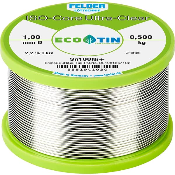 Felder ISO-Core Ultra-Clear Sn100Ni+ Lödtenn, blyfri Spole Sn99,25Cu0,7Ni0,05 0.500 kg 1 mm