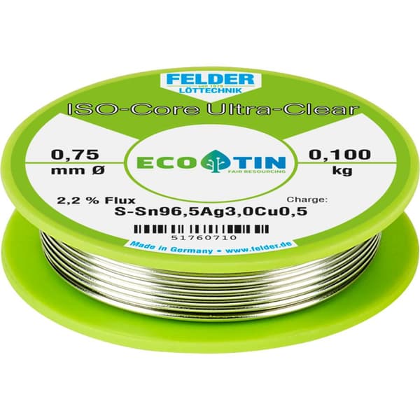 Felder ISO-Core Ultra Clear SAC305 Lödtenn Spole Sn96,5Ag3Cu0,5 0.100 kg 0.75 mm