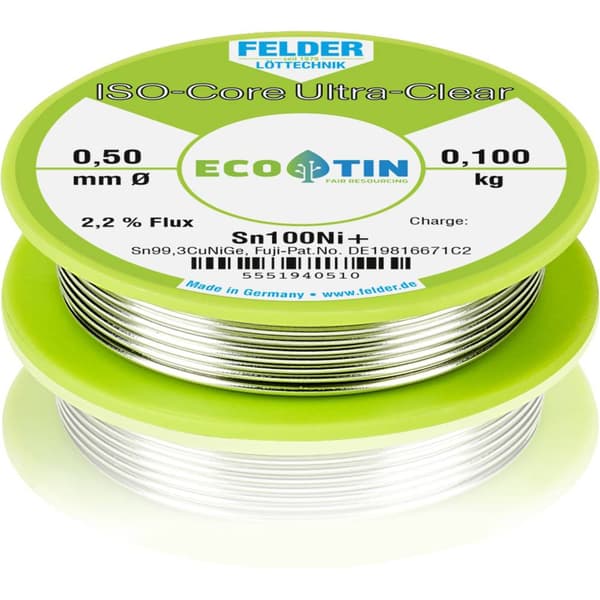 Felder ISO-Core Ultra-Clear Sn100Ni+ Lödtenn, blyfri Spole Sn99,3CuNiG 0.100 kg 0.5 mm
