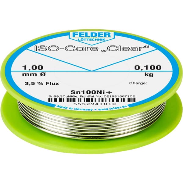 Felder ISO-Core Clear Sn100Ni+ Lödtenn Spole Sn99,25Cu0,7Ni0,05 0.100 kg 1 mm