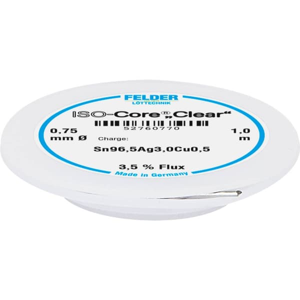 Felder ISO-Core Clear SAC305 Lödtenn Spole Sn96,5Ag3Cu0,5 0.75 mm