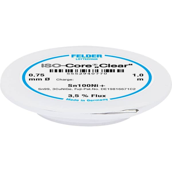 Felder ISO-Core Clear Sn100Ni+ Lödtenn, blyfri Spole Sn99,25Cu0,7Ni0,05 0.75 mm