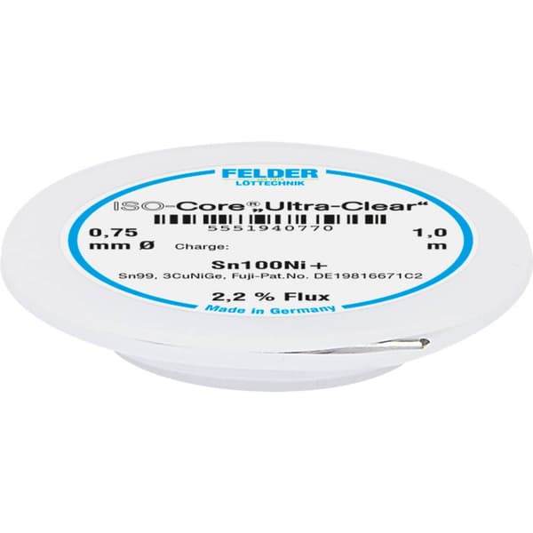 Felder ISO-Core Ultra-Clear Sn100Ni+ Lödtenn, blyfri Spole Sn99,25Cu0,7Ni0,05 0.75 mm