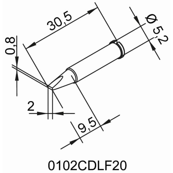 Ersa 0102CDLF20 Lödspets Mejselformad, rak Spetsstorlek 2 mm Innehåll 1 st