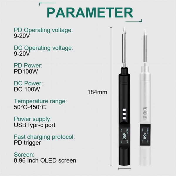 PTS 200 V2 100W Elektrisk loddekolbe Bærbar Hurtig Opvarmning Tin Smeltning Open Source Understøtter PD3.0 Firmware Upgrade Batteri