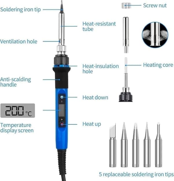 Lödkolv kit-Precisionslödkolv för tennlödning, justerbar temperatur, 80W Elektroniskt lödverktyg-hållare, lödtråd och spetsar    3/3