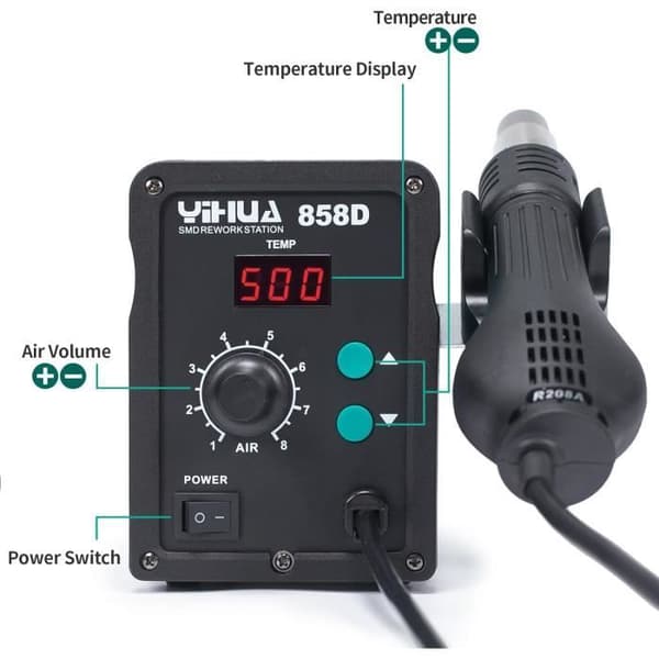 Lödstation med varmluft - YIHUA - 858D - 700W - PID temperaturkontroll - SMD lödning