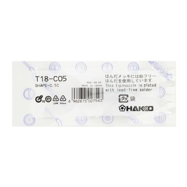 Hakko - T18-C05 - Fasformad lödkolvspets 0,5 mm/45° x 13,5 mm