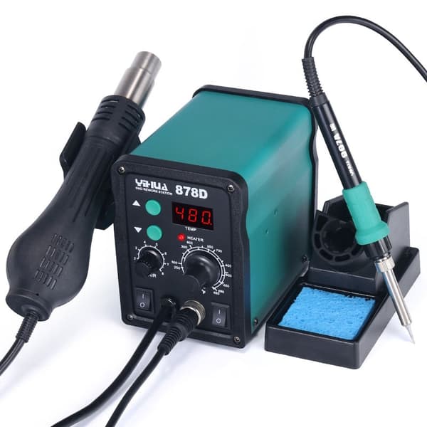 Loddestation med varmepistol, justerbar temperaturinterval, dual spændingskompatibilitet, 700W effekt.