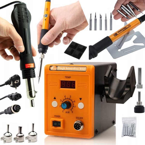 Rosfix Varmluftloddestation Rosfix 858D + 8-i-1 sæt præcisionsloddekolbe med potentiometer Rosfix Orange Pitbull OP60W Electric S-serien