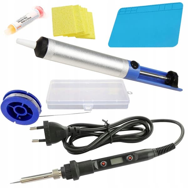 Præcisionsloddekolbe med display Rosfix Orange Corso 80W OC80W Electric S-serie + Måtte 200x300 + Tin 0,8 10g + Sugepumpe + Plastikorganisator + Svamp
