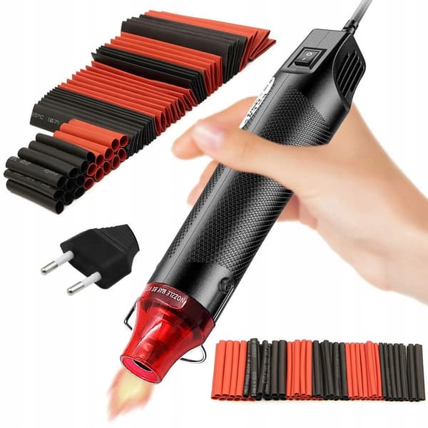 Rosfix Mini varmluftpistol 300W + Rosfix Krympeslangesæt 127 dele. i organizer (sort og rød)