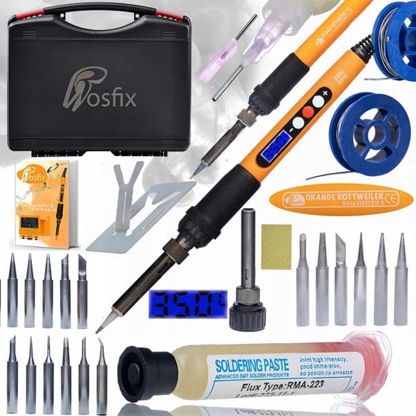 Rosfix 10i1 loddekolbe Orange Rottweiler + Loddetin i spole 0,8 mm 10 g + Loddeflusmiddel RMA-223 med stempel og nål + Etui 253x213x72 + Spidser