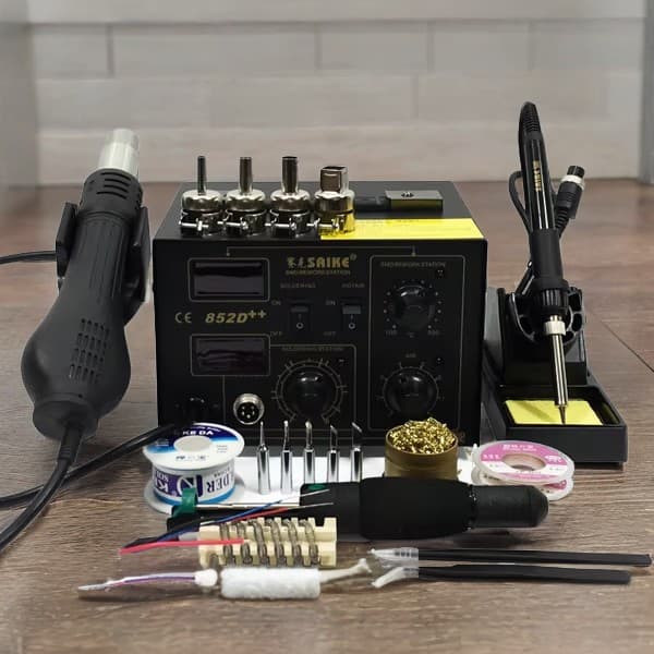 Saike 852D++ varm luft rework station, bred temperaturinterval, digital skærm, høj luftstrøm