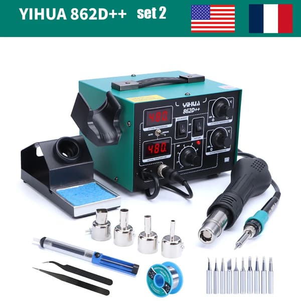 YIHUA 862D++ Lödkolvstation, Dubbel Temperaturkontroll, Energisparande Läge,paket 2, 220-240V EU-kontakt