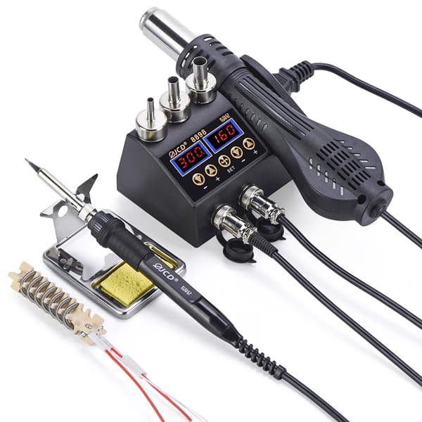 2 i 1 Varmluftpistol Station, 750W Effekt, Præcis Temperaturkontrol,220V EU STIK, 8898 KIT2