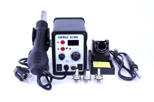 Loddestation med varmepistol, justerbar temperaturinterval, dual spændingskompatibilitet, 700W effekt.