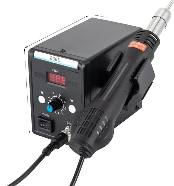 Loddestation med varm luft, 700W effekt, justerbar temperaturinterval 100-500°C,sort, 220V