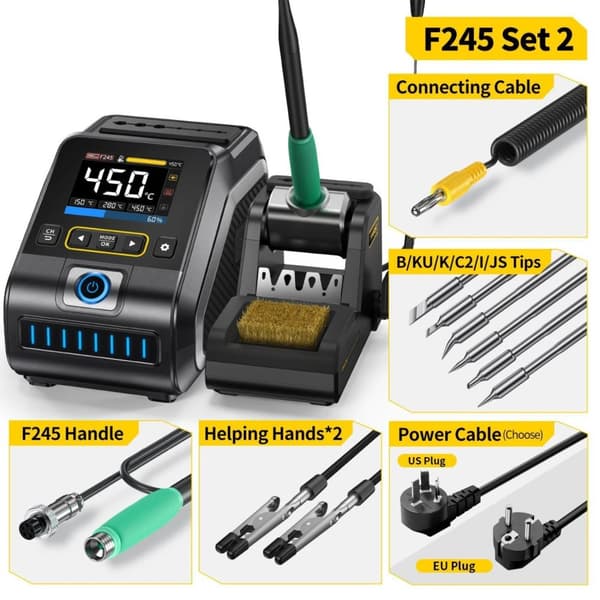 FNIRSI DWS-200 Lödkolvstation, 200W Effekt, 4,8-tums TFT-skärm,DWS-200 F245-6 Tips