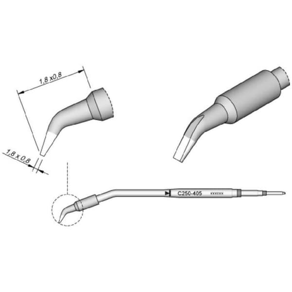 JBC Tools C250405 Mejselformad lödkolvspets, vinklad Spetsstorlek 0,8 mm Spetslängd 12 mm Con