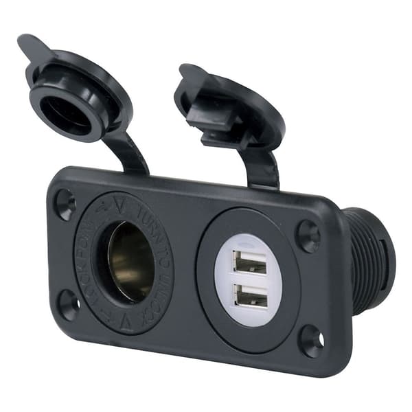 Marinco Sealink Deluxe Dual Usb Charger And 12v Receptacle Musta