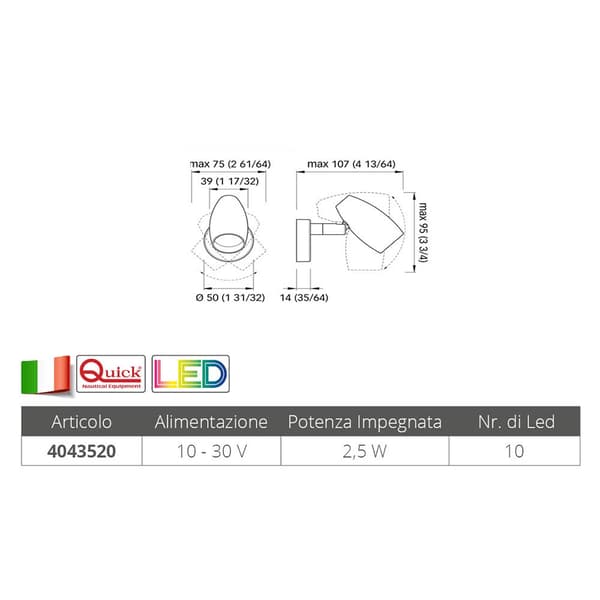 Quick Italy Justerbart Ljus Olivia 10-30v 107 Mm Silver 140 Lumens
